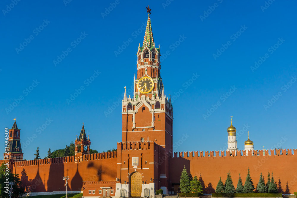 Spasskaya Tower in Moscow, on a clear summer day