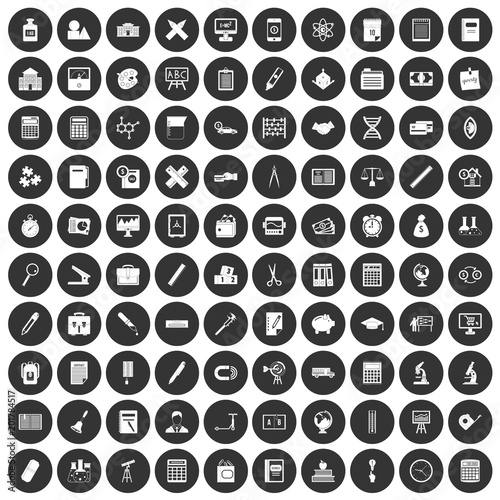 100 calculator icons set in simple style white on black circle color isolated on white background vector illustration