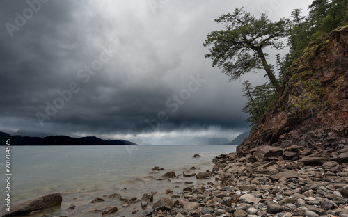 A storm passing over Harrison lake, canada