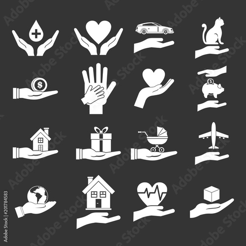 Hand protect icon set vector white isolated on grey background 