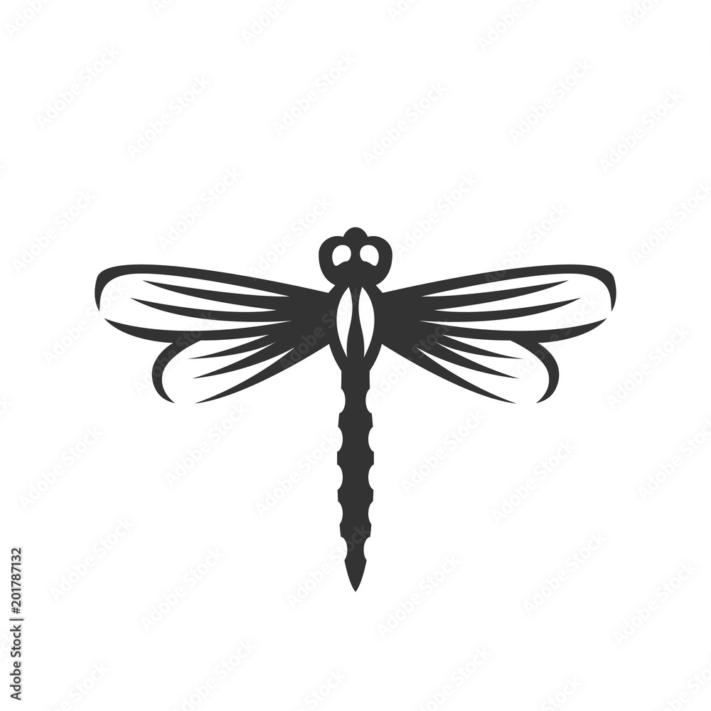 Fototapeta premium Dragonfly vector logo illustration on white background. Flying insect icon