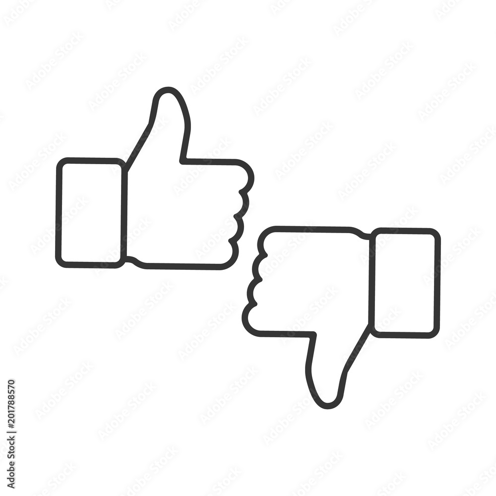 Thumbs up and thumbs down. Vector illustration line icon. Thumbs up and thumbs down. Vector illustration line icon.
