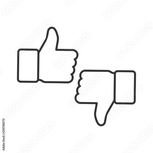 Thumbs up and thumbs down. Vector illustration line icon.