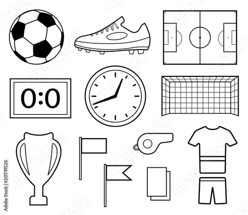 Set of football symbols, black on white