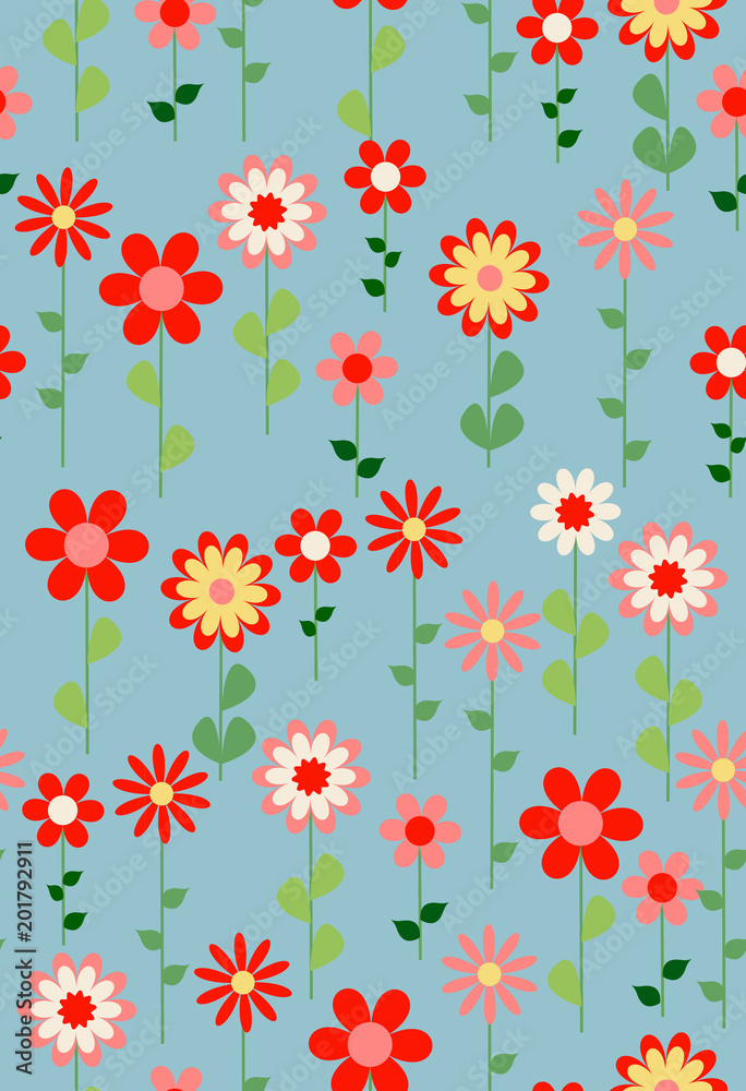 Beautiful seamless pattern with flowers in folk style, vector