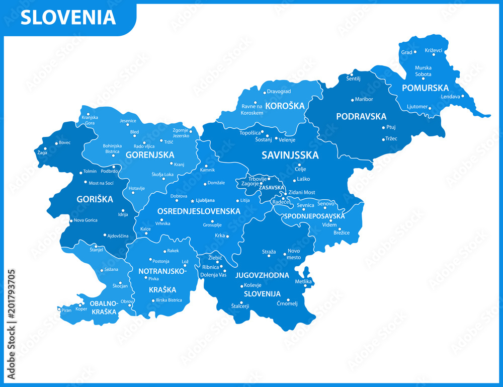 The detailed map of Slovenia with regions or states and cities, capitals. Administrative division