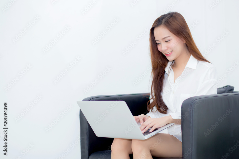 Beautiful young asian woman using laptop for leisure on sofa, girl working online with notebook freelance, communication business concept. Beautiful young asian woman using laptop for leisure on sofa, girl working online with notebook freelance, communication business concept.