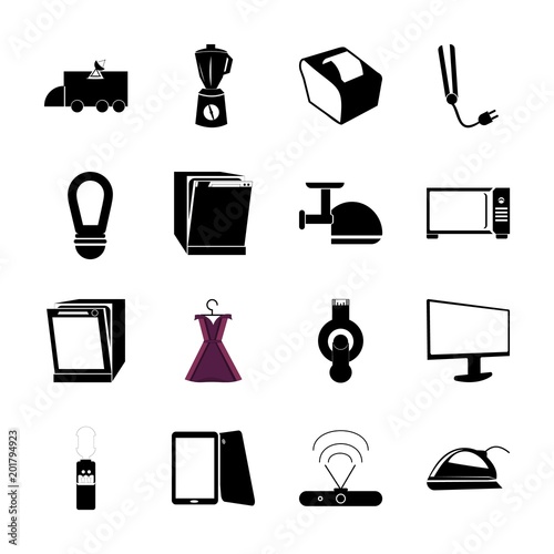 icon Electronic with lamp, satellite, technology, ironing and wireless