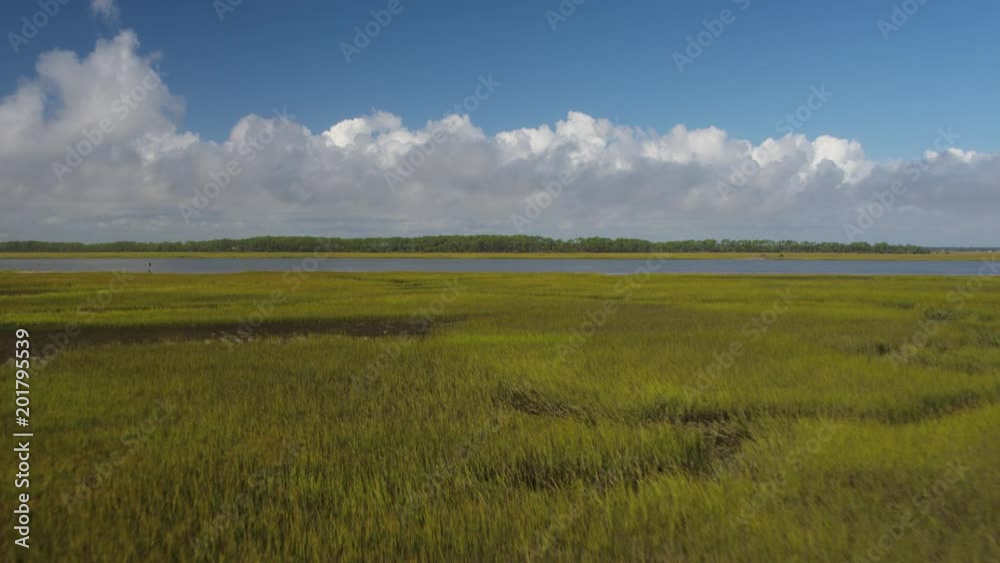 South Carolina Charleston Folly Beach Aerial v58 Flying low over Folly Beach area wetland 10/17 South Carolina Charleston Folly Beach Aerial v58 Flying low over Folly Beach area wetland 10/17