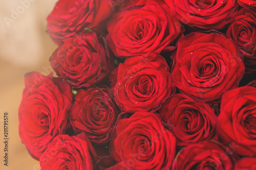 A bouquet of red roses closeup