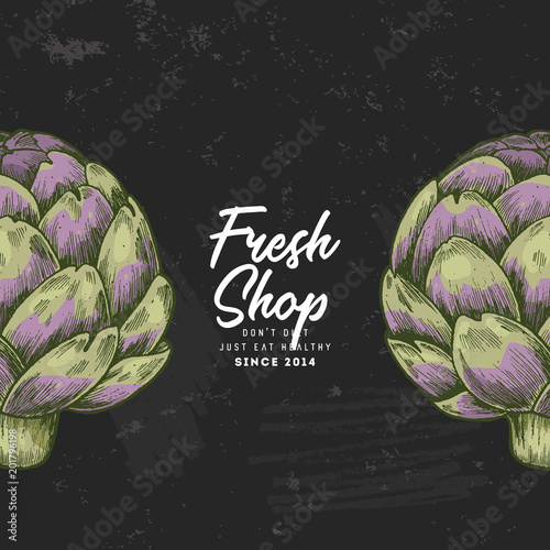 Chalkboard artichoke design template. Organic vegetables. Vector illustration 