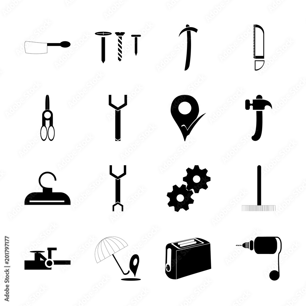 Obraz premium icon Instruments And Tools with sing, electric, drill, tailor and application