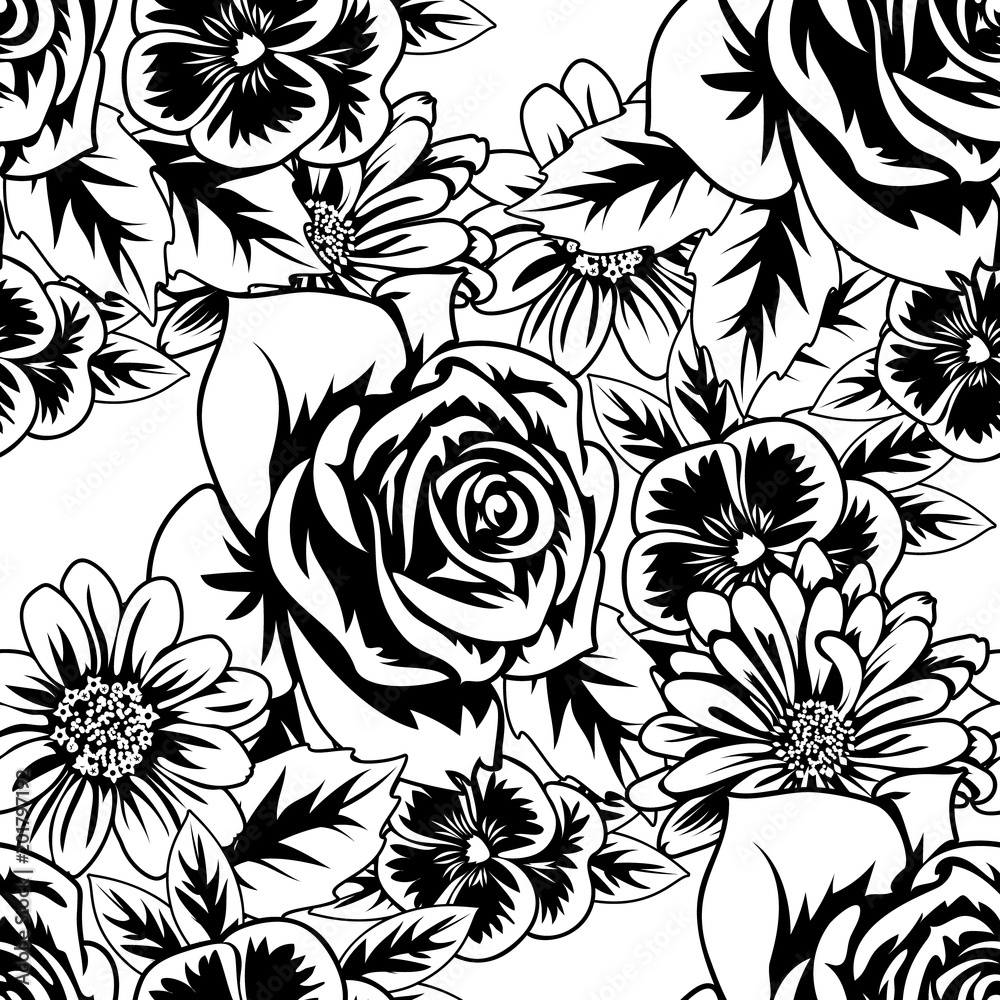 seamless monochrome pattern of flowers for greeting cards, background, price tags seamless monochrome pattern of flowers for greeting cards, background, price tags