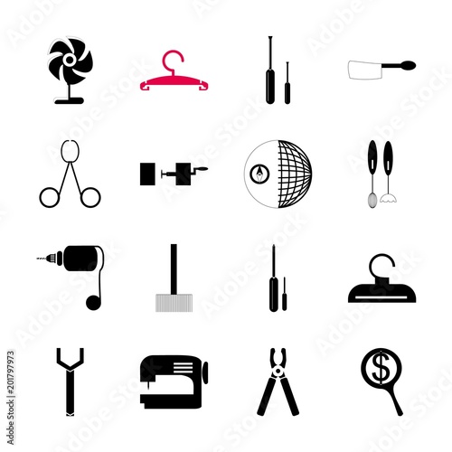 icon Instruments And Tools with building, umbrella, collection, navigation and rebuilding