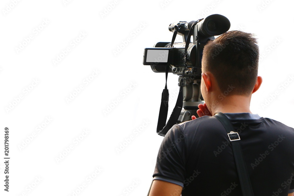 cameraman video recording on white