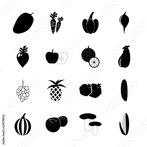 icon Fruits And Vegetables with vegetables, foodstuff, vitamins, trepang and vegetabl