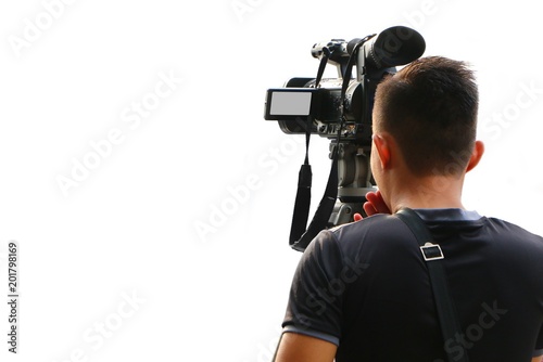 cameraman video recording on white