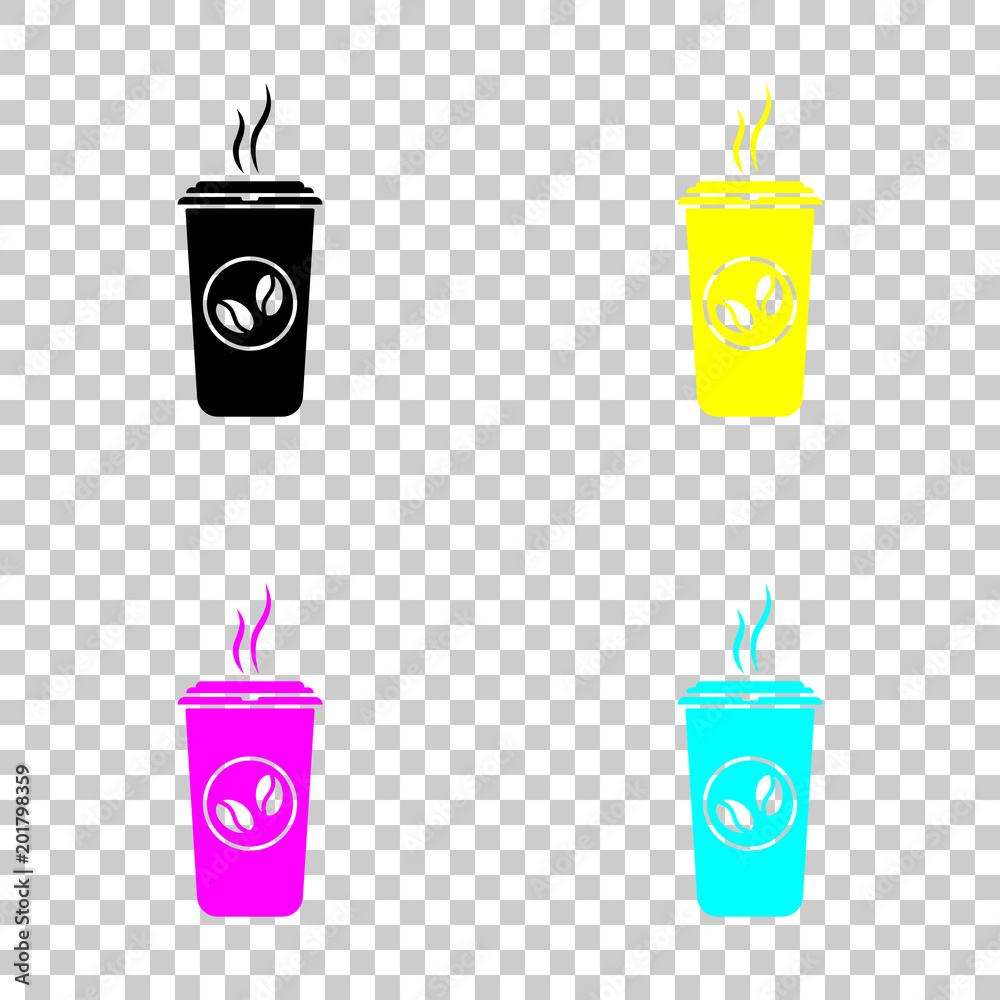 cup of hot coffee icon. Colored set of cmyk icons on transparent background