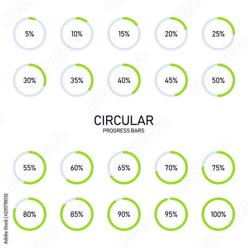 Collection of circular futuristic progress loading bar and buffering percentage