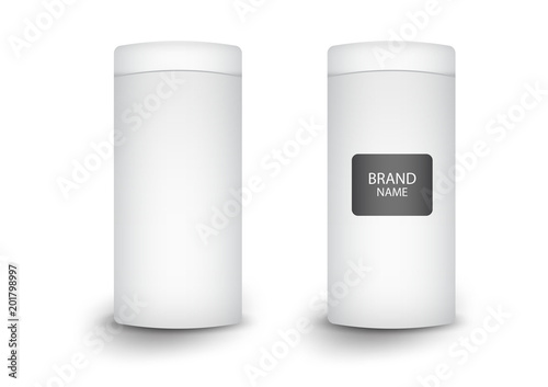 3d cylindrical box package, product design,Vector illustration.