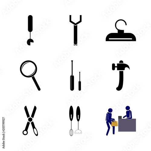 icon Instruments And Tools with button, clip, settings tools, fing and template