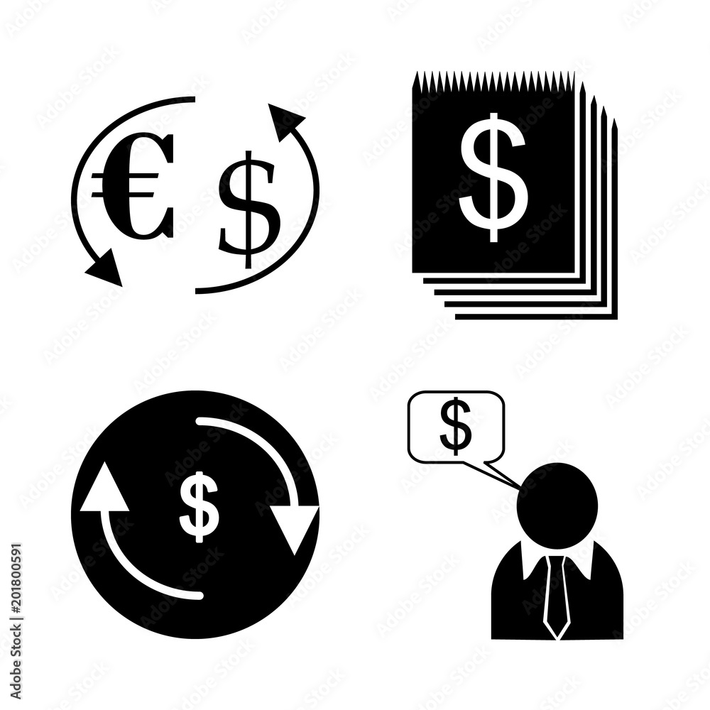 icon Currency with manager, euro usd exchange, dollar, bank clerk and money icon Currency with manager, euro usd exchange, dollar, bank clerk and money