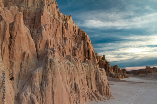 Close-up of the Amazing bentonite clay formations of Cathedral Gorge State Park at Sunset in Nevada, USA. photo