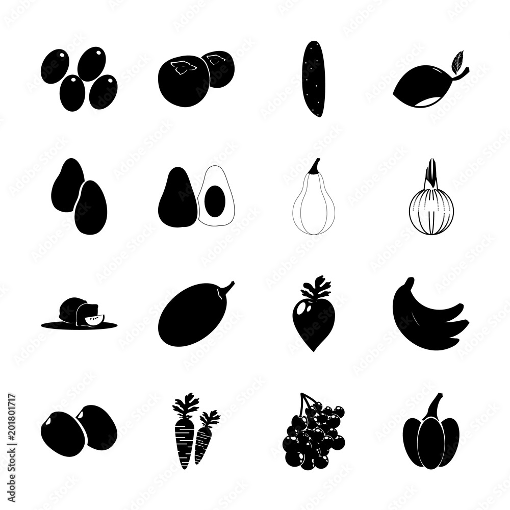icon Fruits And Vegetables with trepang, citrus fruit, cherry, onions and citru icon Fruits And Vegetables with trepang, citrus fruit, cherry, onions and citru