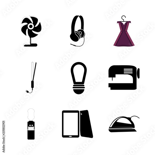 icon Electronic with water, fabric, water dispencer, headphone and famele
