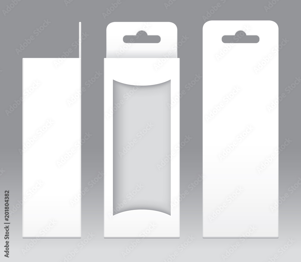 Hanging Box White window shape cut out Packaging Template blank. Empty Box white Template for design product package gift box, White Box packaging paper kraft card board package Hanging Box White window shape cut out Packaging Template blank. Empty Box white Template for design product package gift box, White Box packaging paper kraft card board package