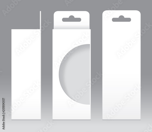 Hanging Box White window shape cut out Packaging Template blank. Empty Box white Template for design product package gift box, White Box packaging paper kraft card board package