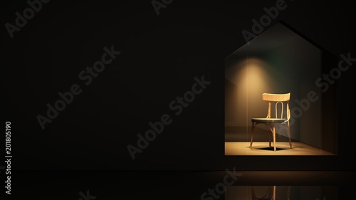 Furniture shop 3d rendering black background - Triangle space minimal japanese  © Jitakorn