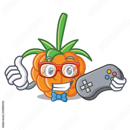 Gamer cloudberry mascot cartoon style
