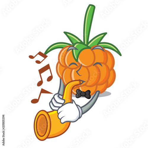 With trumpet cloudberry mascot cartoon style