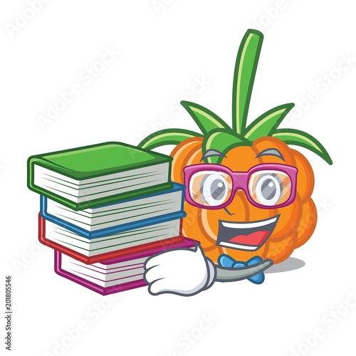 Student with book cloudberry mascot cartoon style