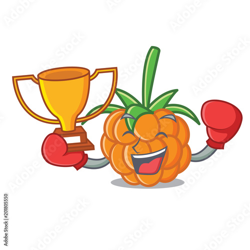 Boxing winner cloudberry mascot cartoon style