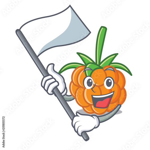 With flag cloudberry mascot cartoon style