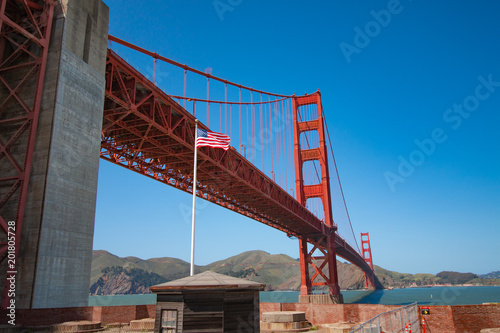 Photography Golden gate bride with Flag