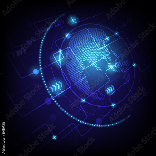 Abstract High tech technology blue background. Communications and Connection in the world.Vector illustration eps 10