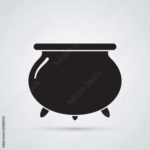 Carved silhouette flat icon, simple vector design. Cartoon witches cauldron for illustration of magic, witchcraft, boiling potions. Symbol of Halloween