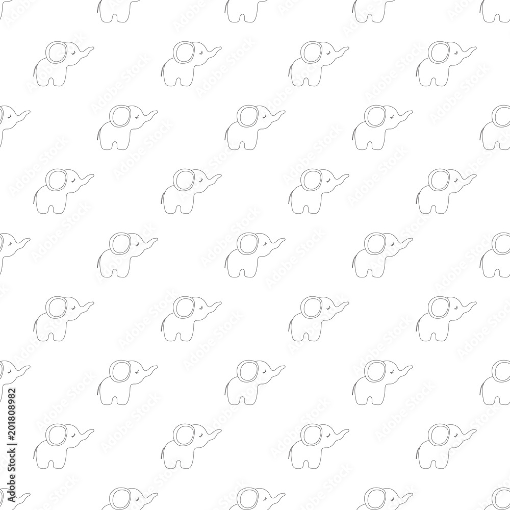 Seamless pattern of cartoon outline elephant