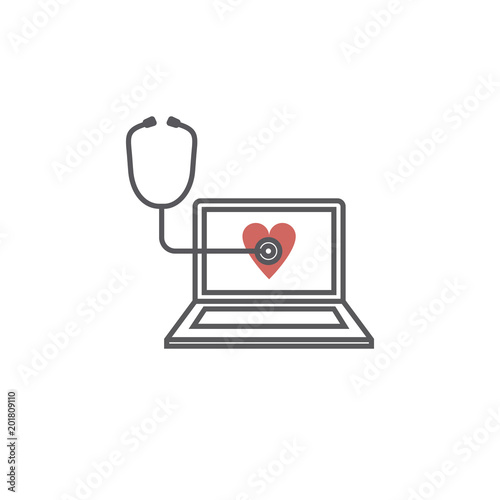 Online medicine line icon. Laptop with Phonendoscope. Vector signs for web graphics