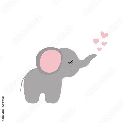 Vector small cartoon elephant with hearts