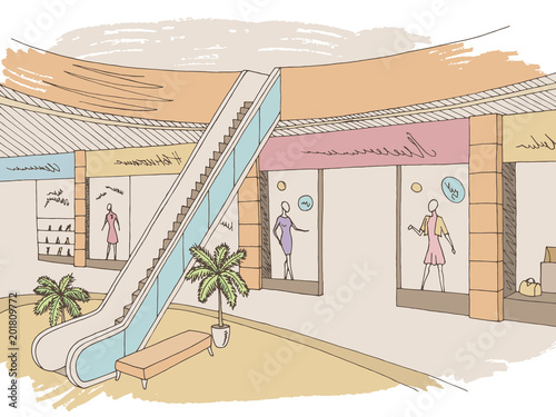 Shopping mall graphic color interior sketch illustration vector
