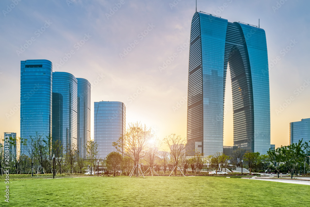 Suzhou CBD financial center skyscraper - obrazy, fototapety, plakaty 