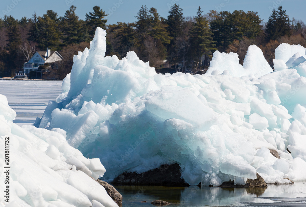 Chunks of lake ice in the spring on Lake Simcoe in Ontario