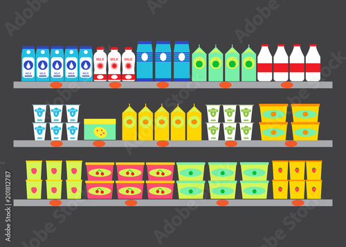 Supermarket shelves with dairy produce