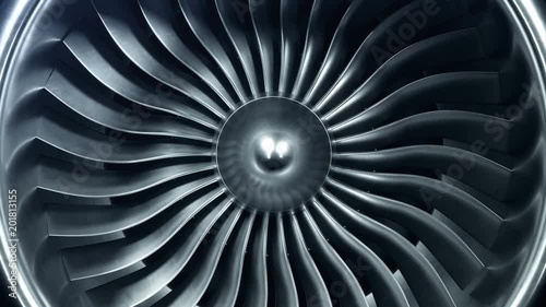 3D Rendering jet engine, close-up view jet engine blades. 4k animation