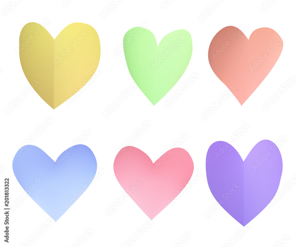 A set of pastel paper hearts. Valentines day vector illustration.