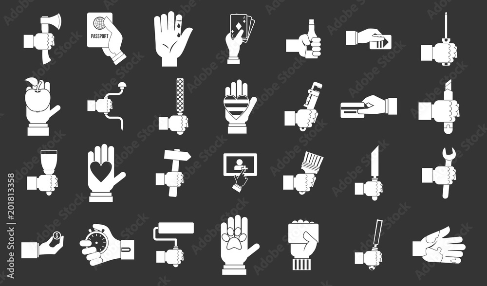 Hand object icon set vector white isolated on grey background 